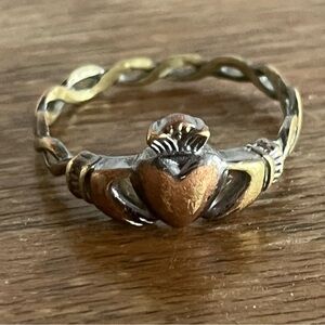 Gold & Silver Mixed Metal Braided Band Claddagh Ring